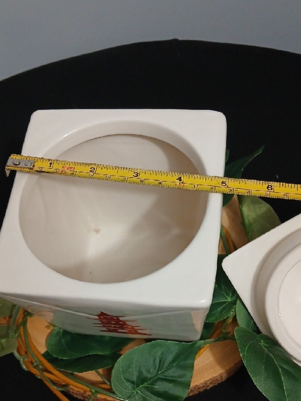 New! Ceramic Dumpling Canister with Red Pagoda and Yellow Lid Accent NWT - Picture 10 of 12